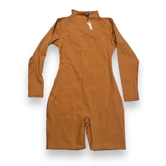 Skims 4X All-In-One Long Sleeve Mid Thigh Onesie Bodysuit Caramel NWT MSRP $98 - Picture 1 of 5